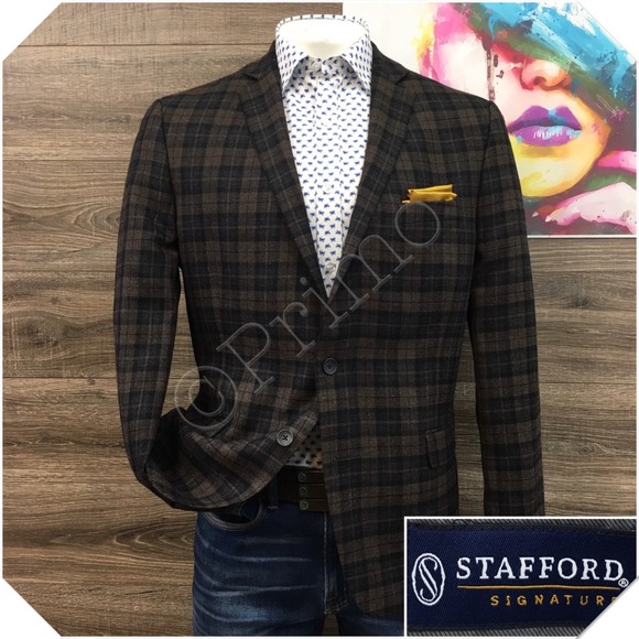 STAFFORD Mens Tweed Blazer Sport Coat Casual Jacket Size 48R Slim Fit Wool Suit
